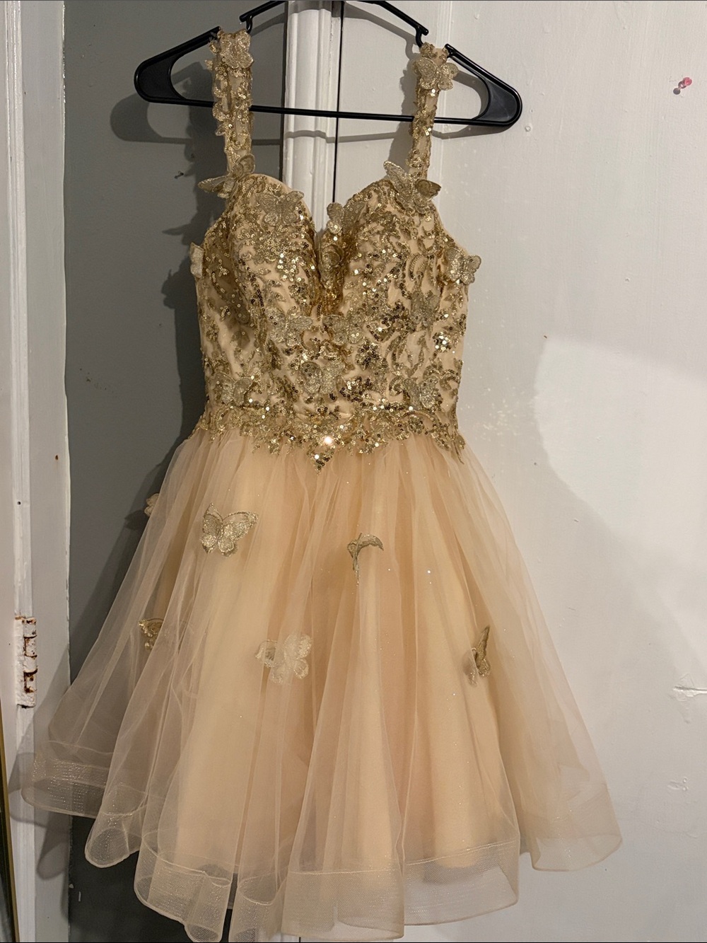 Dancing Queen Champagne Gold Embellished Tulle Dress
